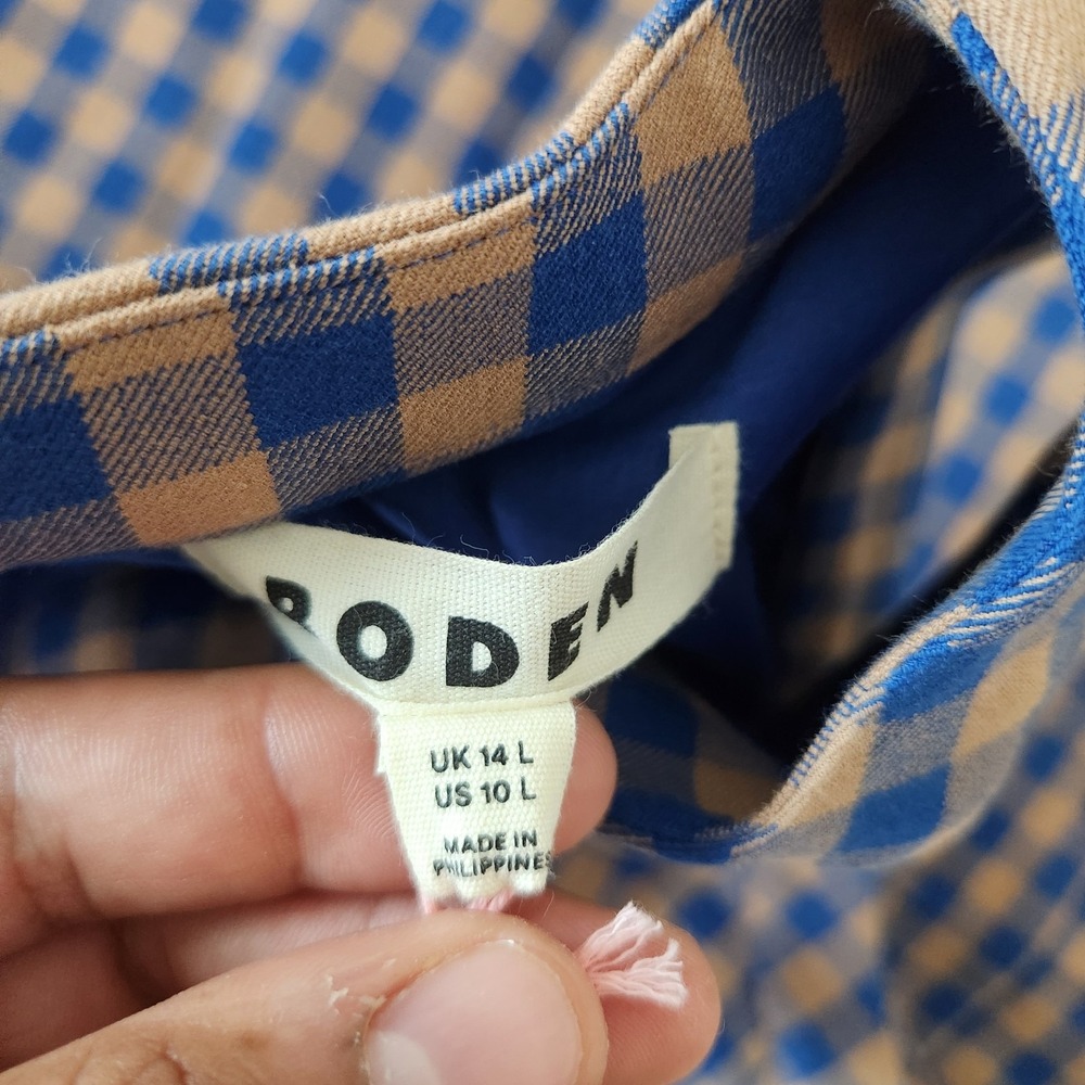 Boden Size 10L Blue Gingham Camel Lou Check Shift Dress NWT - Picture 9 of 9